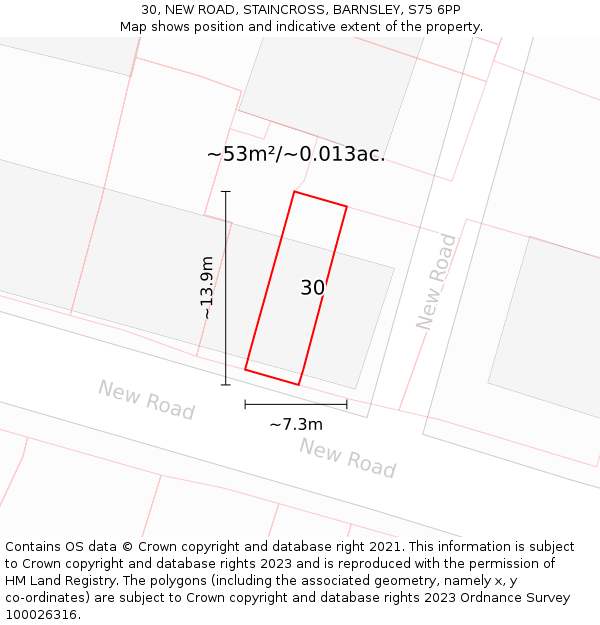 30, NEW ROAD, STAINCROSS, BARNSLEY, S75 6PP: Plot and title map