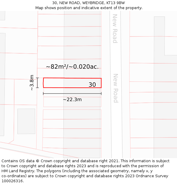 30, NEW ROAD, WEYBRIDGE, KT13 9BW: Plot and title map