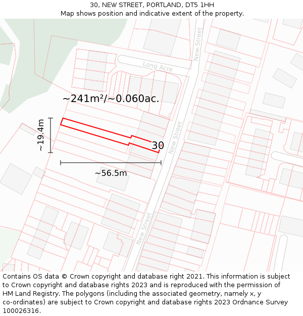 30, NEW STREET, PORTLAND, DT5 1HH: Plot and title map