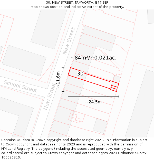 30, NEW STREET, TAMWORTH, B77 3EF: Plot and title map