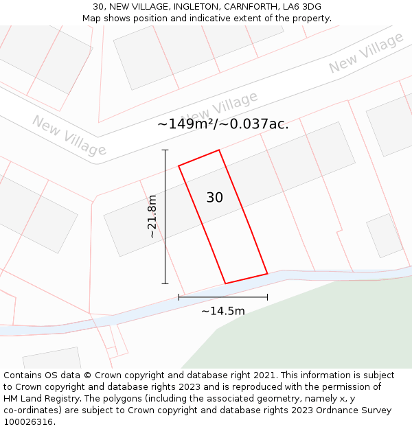 30, NEW VILLAGE, INGLETON, CARNFORTH, LA6 3DG: Plot and title map