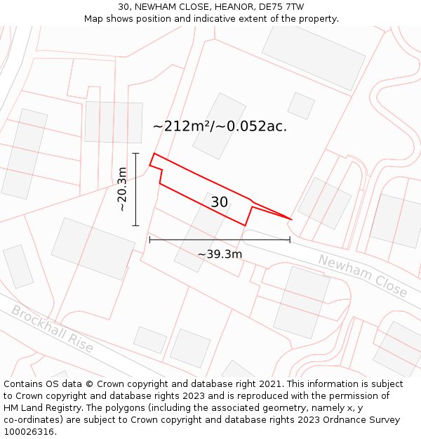 30, NEWHAM CLOSE, HEANOR, DE75 7TW: Plot and title map