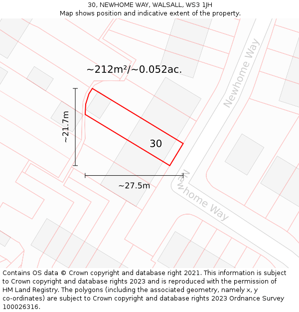 30, NEWHOME WAY, WALSALL, WS3 1JH: Plot and title map