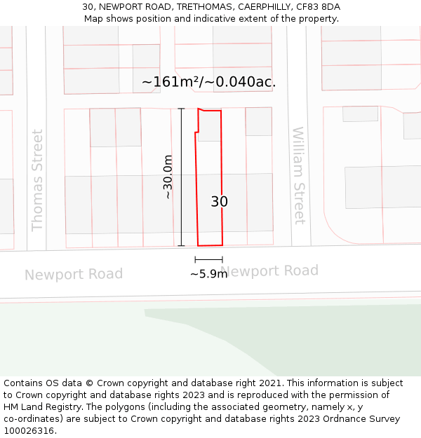 30, NEWPORT ROAD, TRETHOMAS, CAERPHILLY, CF83 8DA: Plot and title map