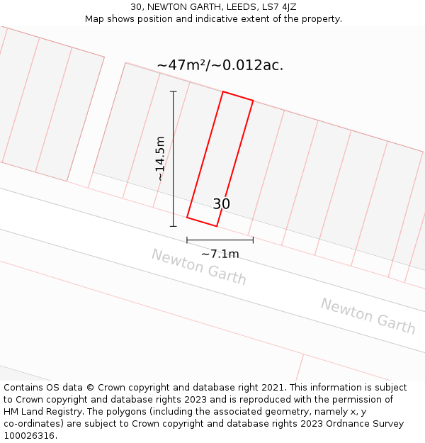 30, NEWTON GARTH, LEEDS, LS7 4JZ: Plot and title map