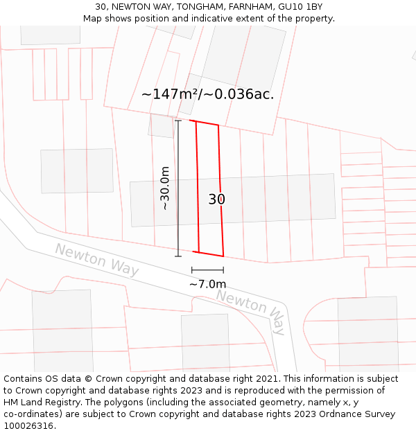 30, NEWTON WAY, TONGHAM, FARNHAM, GU10 1BY: Plot and title map