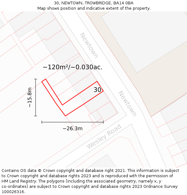 30, NEWTOWN, TROWBRIDGE, BA14 0BA: Plot and title map