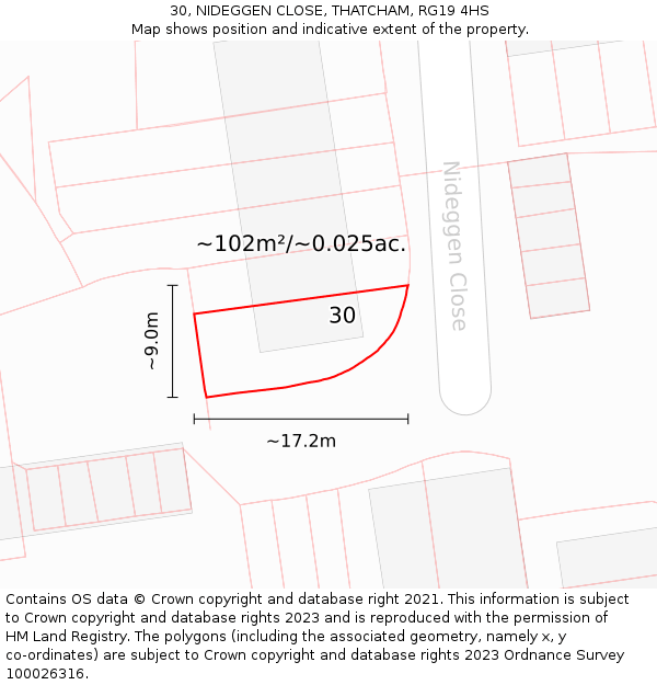 30, NIDEGGEN CLOSE, THATCHAM, RG19 4HS: Plot and title map