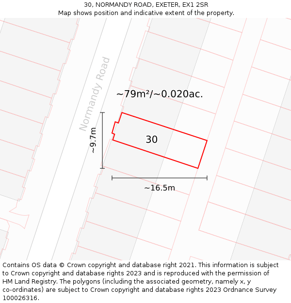 30, NORMANDY ROAD, EXETER, EX1 2SR: Plot and title map