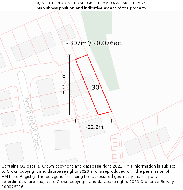 30, NORTH BROOK CLOSE, GREETHAM, OAKHAM, LE15 7SD: Plot and title map