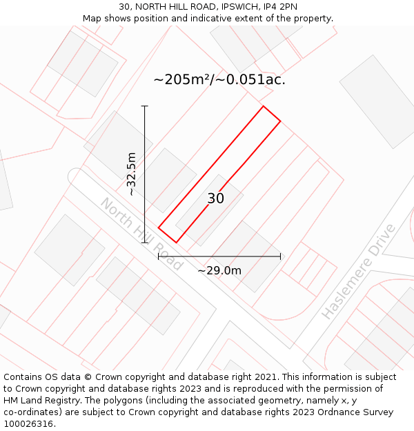 30, NORTH HILL ROAD, IPSWICH, IP4 2PN: Plot and title map