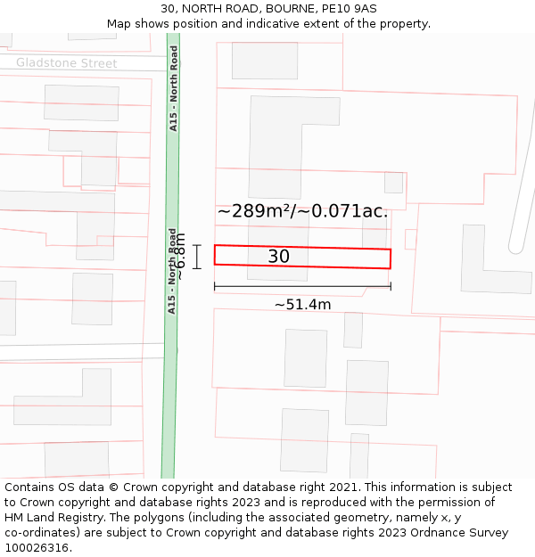 30, NORTH ROAD, BOURNE, PE10 9AS: Plot and title map