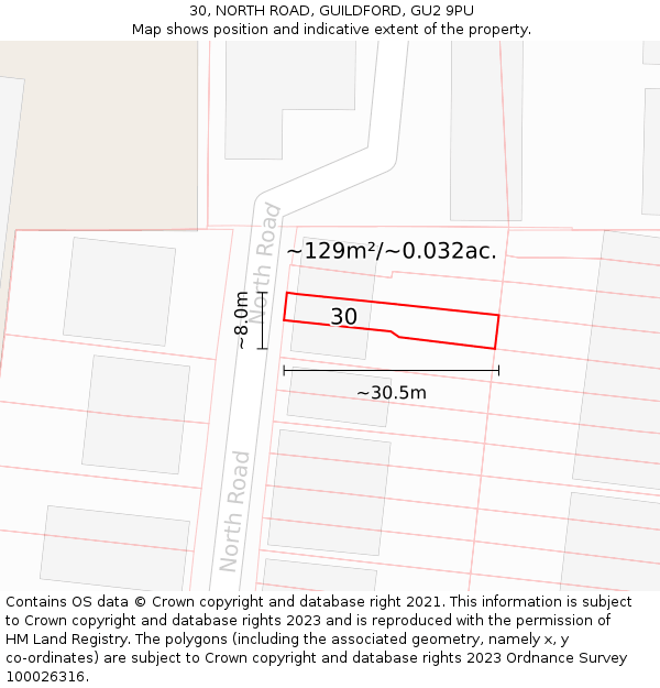 30, NORTH ROAD, GUILDFORD, GU2 9PU: Plot and title map