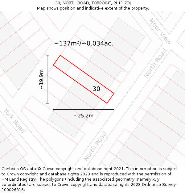 30, NORTH ROAD, TORPOINT, PL11 2DJ: Plot and title map