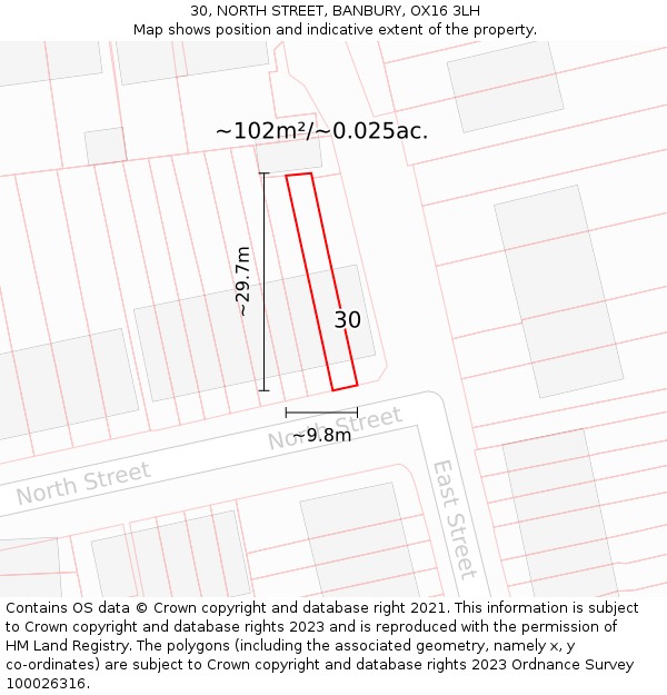 30, NORTH STREET, BANBURY, OX16 3LH: Plot and title map