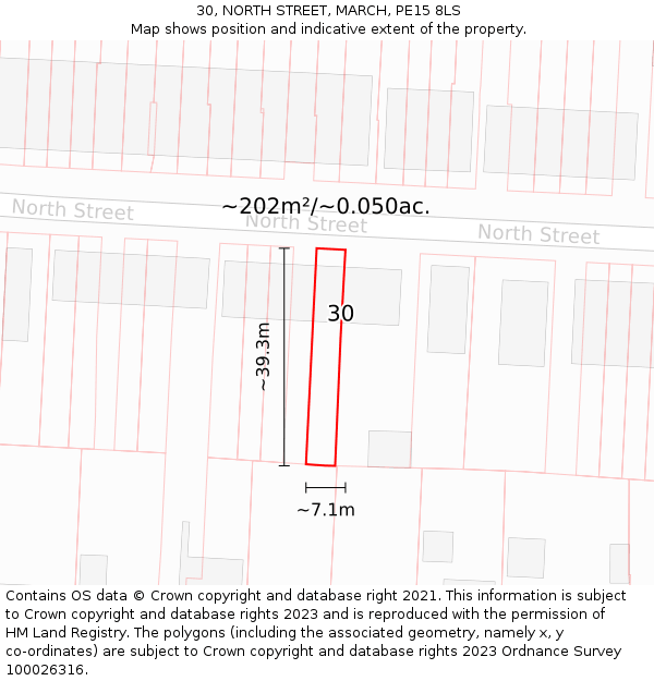 30, NORTH STREET, MARCH, PE15 8LS: Plot and title map
