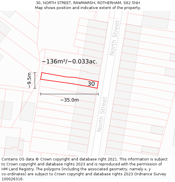 30, NORTH STREET, RAWMARSH, ROTHERHAM, S62 5NH: Plot and title map