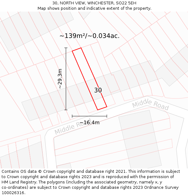 30, NORTH VIEW, WINCHESTER, SO22 5EH: Plot and title map