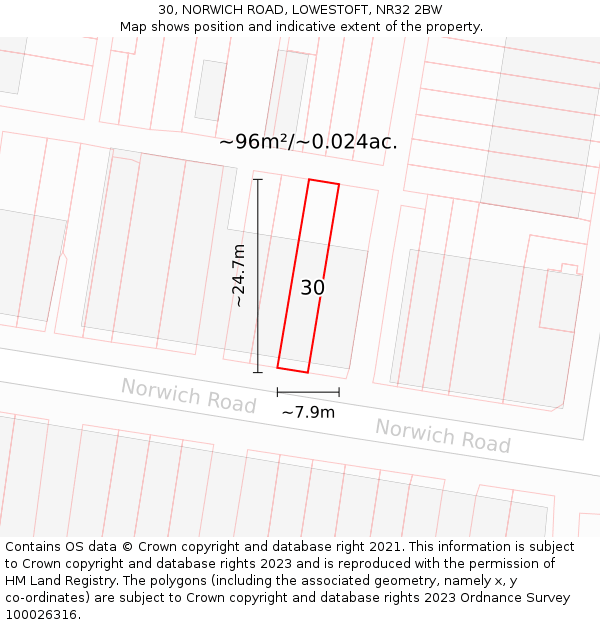 30, NORWICH ROAD, LOWESTOFT, NR32 2BW: Plot and title map