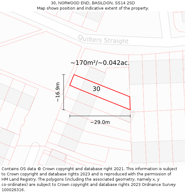 30, NORWOOD END, BASILDON, SS14 2SD: Plot and title map