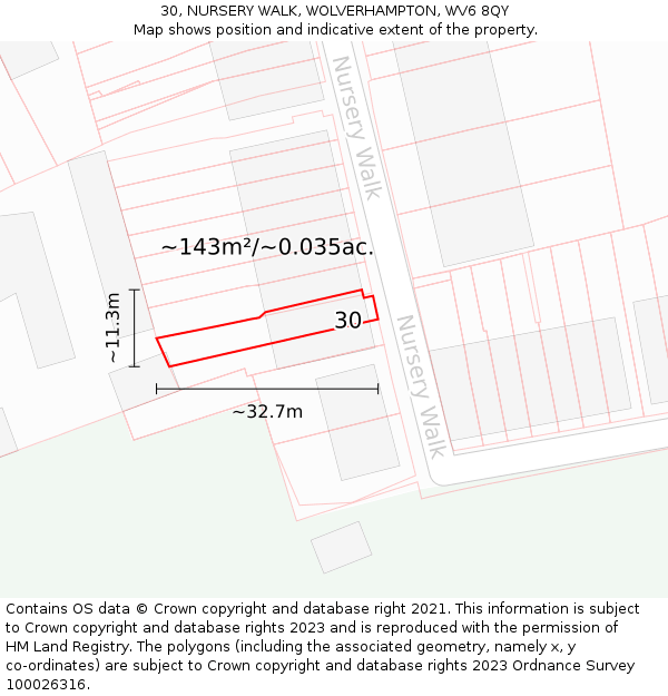 30, NURSERY WALK, WOLVERHAMPTON, WV6 8QY: Plot and title map
