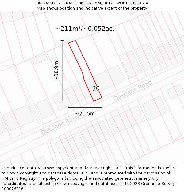 30, OAKDENE ROAD, BROCKHAM, BETCHWORTH, RH3 7JX: Plot and title map