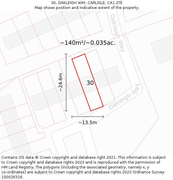 30, OAKLEIGH WAY, CARLISLE, CA1 2TE: Plot and title map