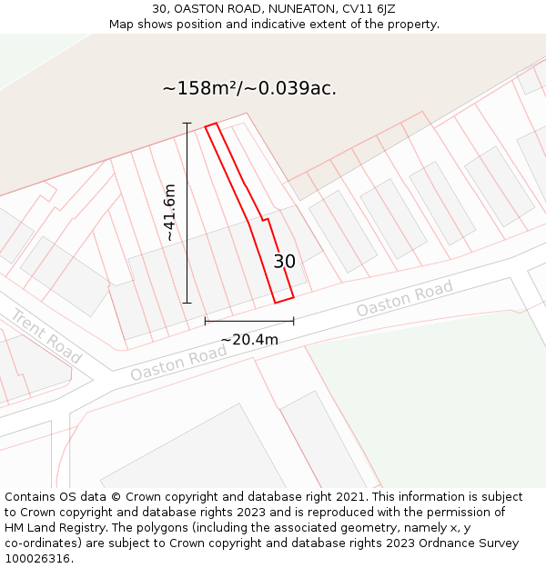 30, OASTON ROAD, NUNEATON, CV11 6JZ: Plot and title map