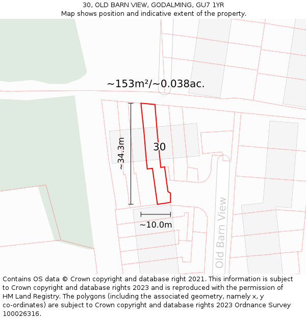 30, OLD BARN VIEW, GODALMING, GU7 1YR: Plot and title map