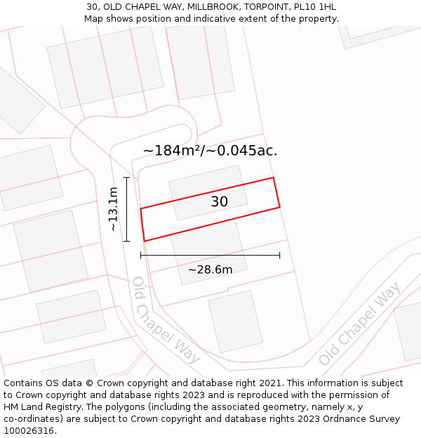 30, OLD CHAPEL WAY, MILLBROOK, TORPOINT, PL10 1HL: Plot and title map