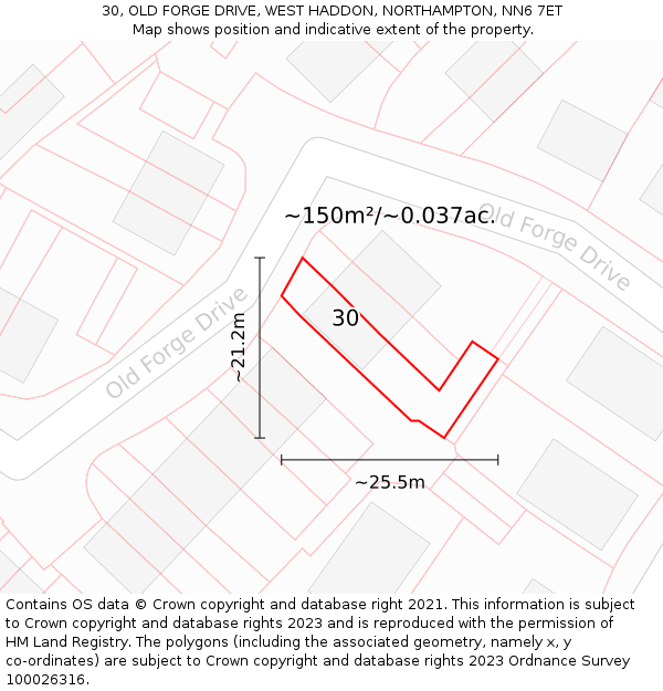 30, OLD FORGE DRIVE, WEST HADDON, NORTHAMPTON, NN6 7ET: Plot and title map