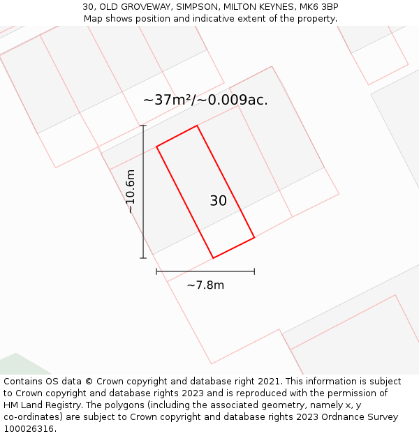 30, OLD GROVEWAY, SIMPSON, MILTON KEYNES, MK6 3BP: Plot and title map