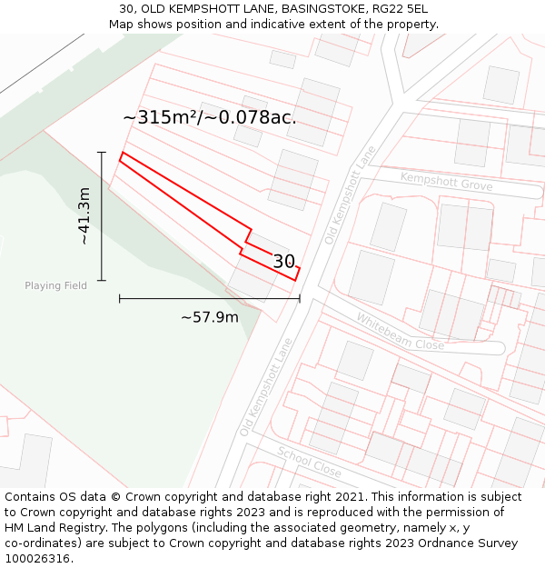 30, OLD KEMPSHOTT LANE, BASINGSTOKE, RG22 5EL: Plot and title map