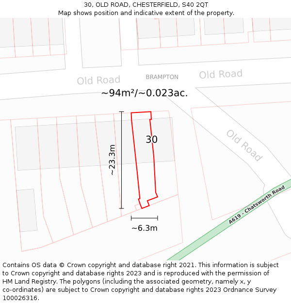 30, OLD ROAD, CHESTERFIELD, S40 2QT: Plot and title map