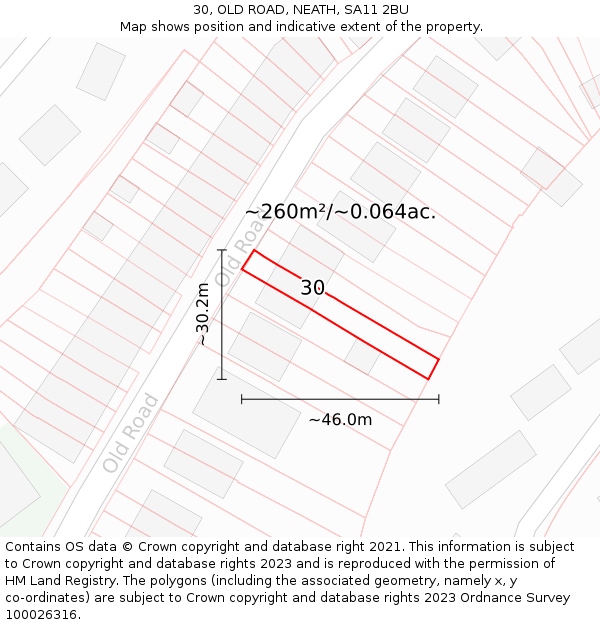30, OLD ROAD, NEATH, SA11 2BU: Plot and title map