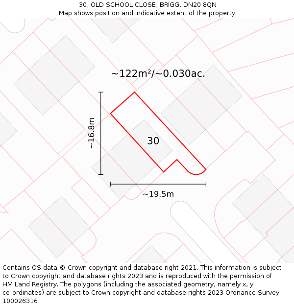 30, OLD SCHOOL CLOSE, BRIGG, DN20 8QN: Plot and title map