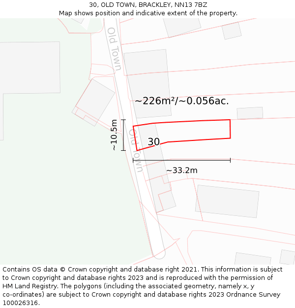 30, OLD TOWN, BRACKLEY, NN13 7BZ: Plot and title map