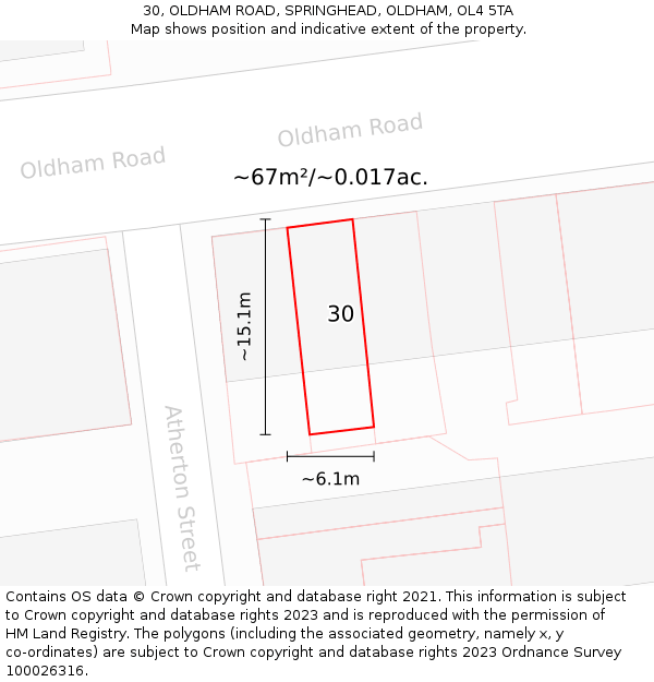 30, OLDHAM ROAD, SPRINGHEAD, OLDHAM, OL4 5TA: Plot and title map