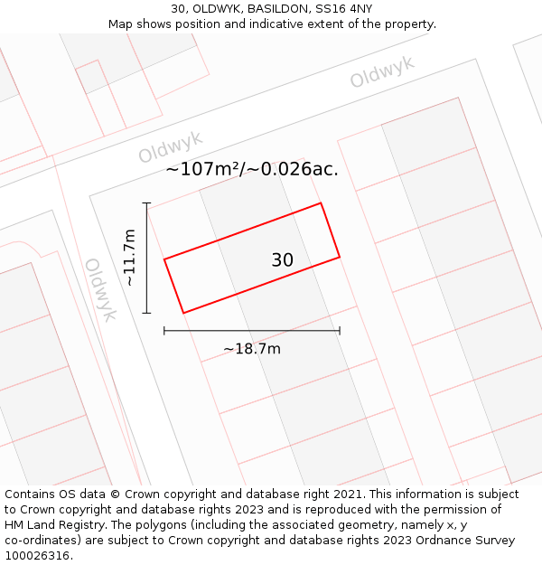 30, OLDWYK, BASILDON, SS16 4NY: Plot and title map