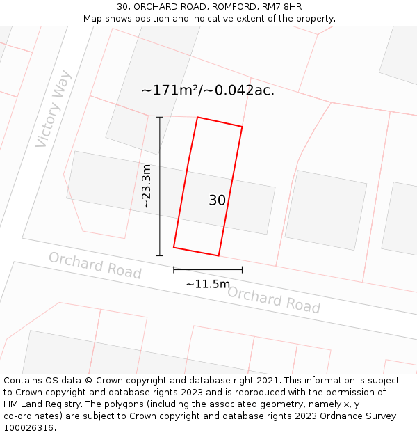 30, ORCHARD ROAD, ROMFORD, RM7 8HR: Plot and title map