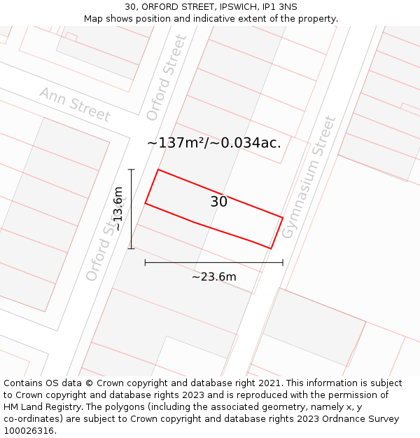 30, ORFORD STREET, IPSWICH, IP1 3NS: Plot and title map