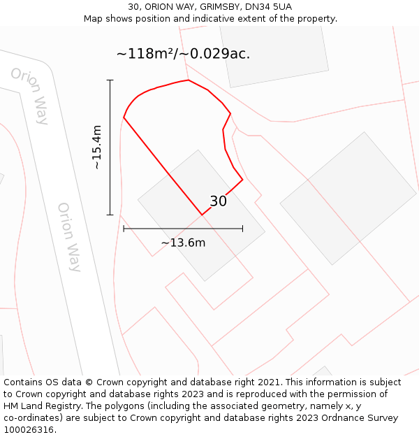 30, ORION WAY, GRIMSBY, DN34 5UA: Plot and title map