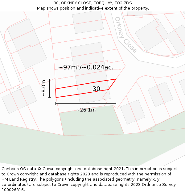 30, ORKNEY CLOSE, TORQUAY, TQ2 7DS: Plot and title map