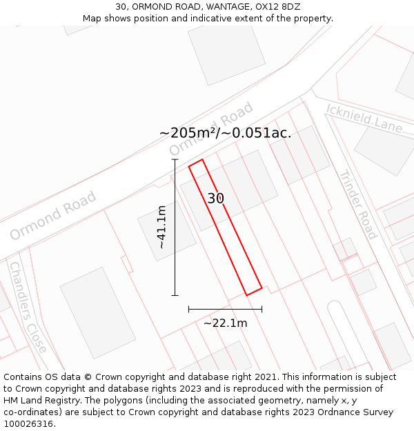 30, ORMOND ROAD, WANTAGE, OX12 8DZ: Plot and title map