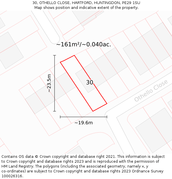 30, OTHELLO CLOSE, HARTFORD, HUNTINGDON, PE29 1SU: Plot and title map