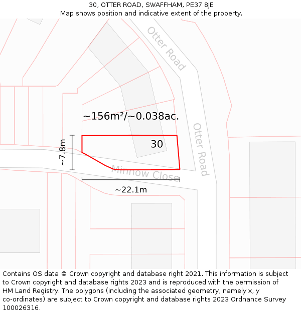30, OTTER ROAD, SWAFFHAM, PE37 8JE: Plot and title map