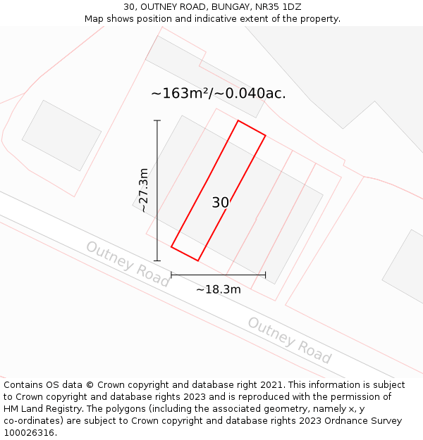30, OUTNEY ROAD, BUNGAY, NR35 1DZ: Plot and title map