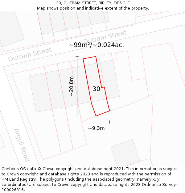 30, OUTRAM STREET, RIPLEY, DE5 3LF: Plot and title map