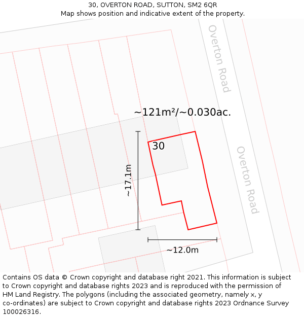 30, OVERTON ROAD, SUTTON, SM2 6QR: Plot and title map