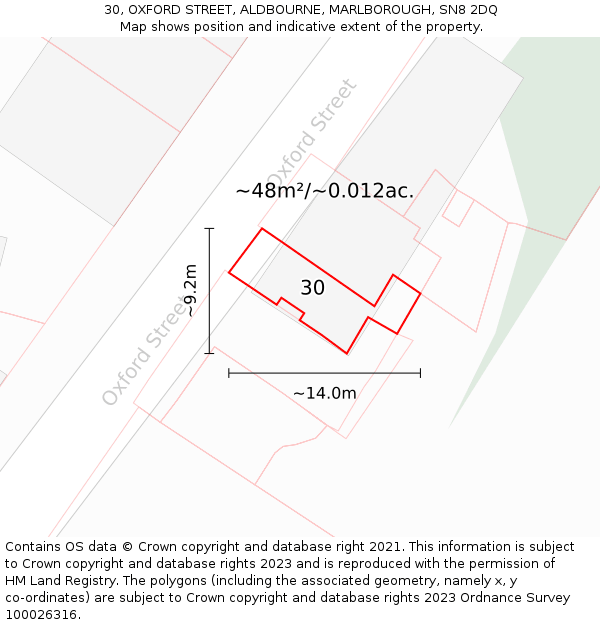 30, OXFORD STREET, ALDBOURNE, MARLBOROUGH, SN8 2DQ: Plot and title map